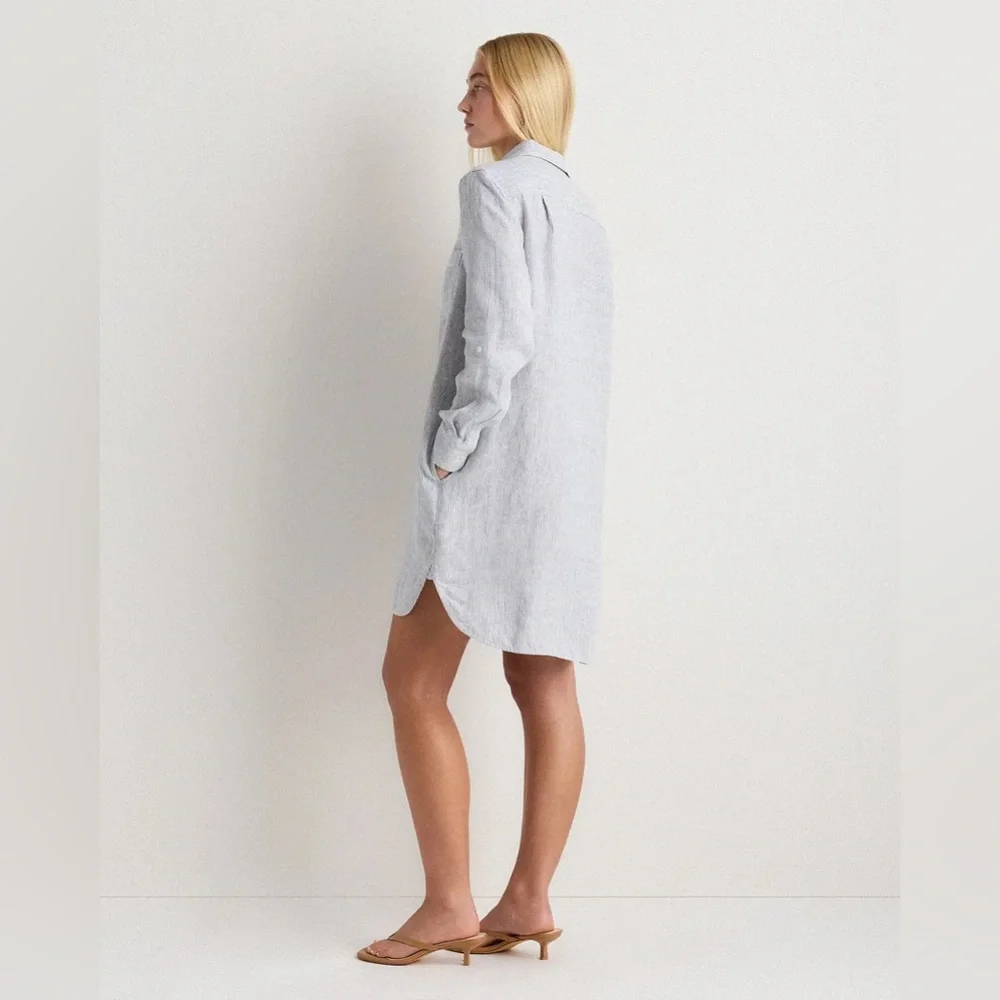 NWT Quince Women’s 100% European Linen Shirt Dress – Blue Pinstripe (Size S) - Picture 6 of 9